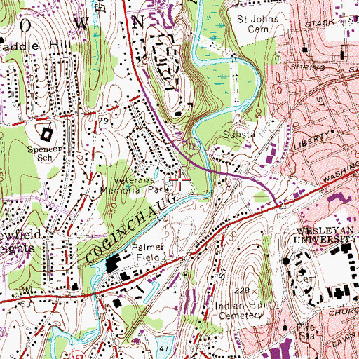 Topographic Map of Veterans Memorial Park, CT