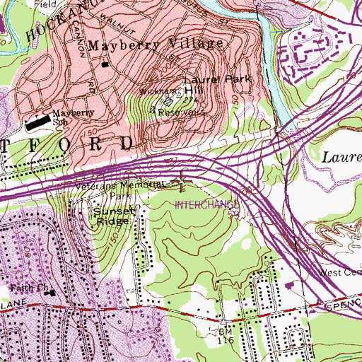 Topographic Map of Veterans Memorial Park, CT