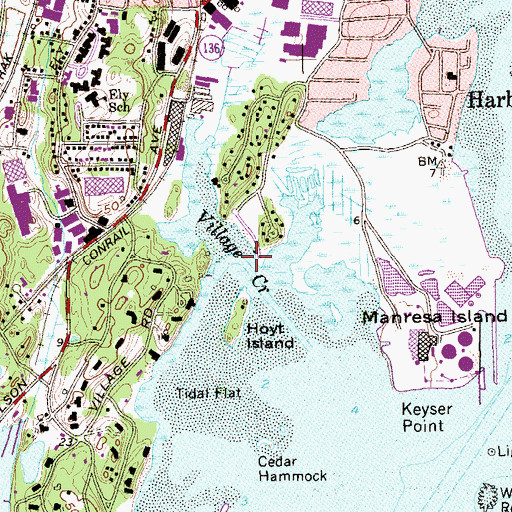 Topographic Map of Village Creek, CT