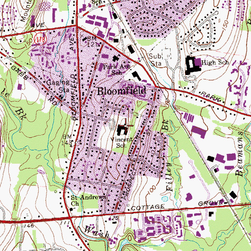 Topographic Map of Joseph P Vincent School, CT