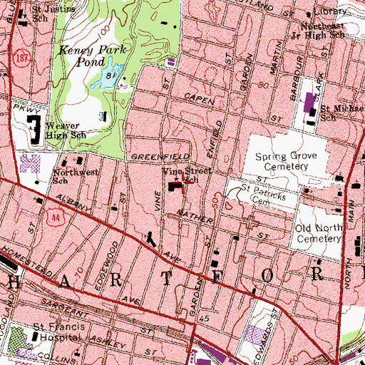 Topographic Map of Vine Street School, CT
