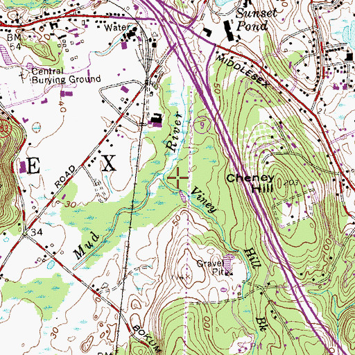 Topographic Map of Viney Hill Brook, CT