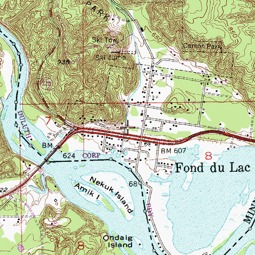 Topographic Map of Fond du Lac Historical Marker, MN