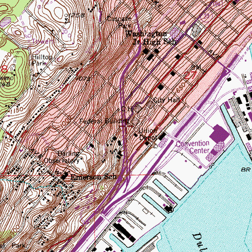 Topographic Map of Duluth Fire Department Station 1 Headquarters, MN