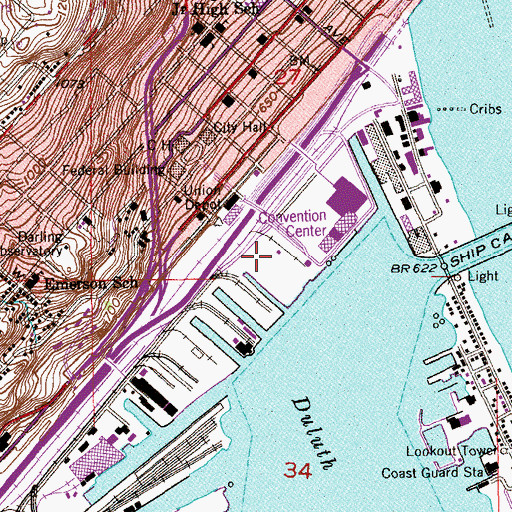Topographic Map of Bayfront Festival Park, MN