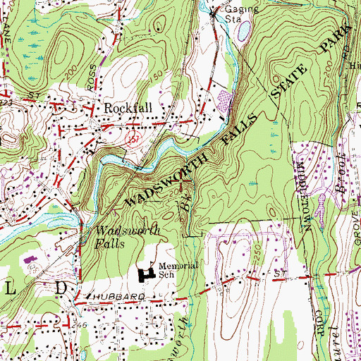 Topographic Map of Wadsworth Falls State Park, CT