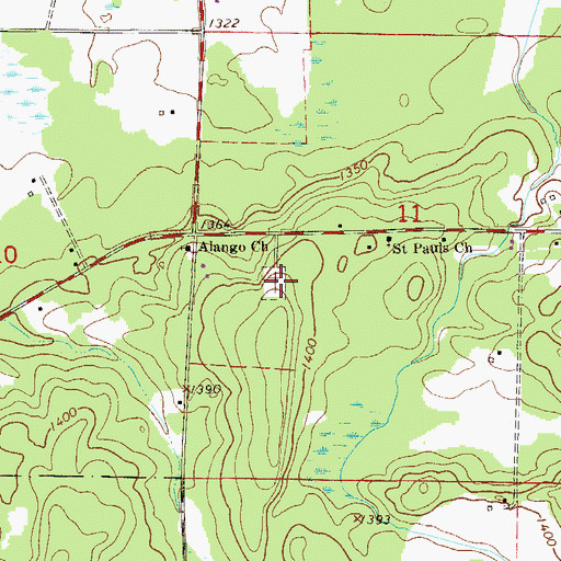 Topographic Map of Alango Cemetery, MN