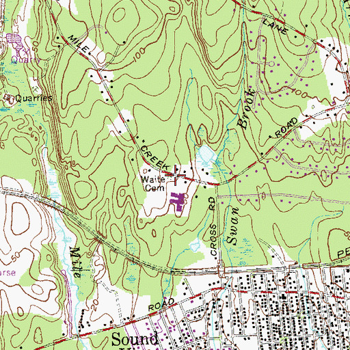 Topographic Map of Waite Cemetery, CT