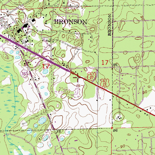 Topographic Map of Church of Christ at Bronson, FL
