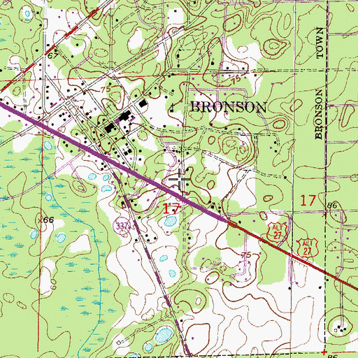 Topographic Map of Bronson Post Office, FL