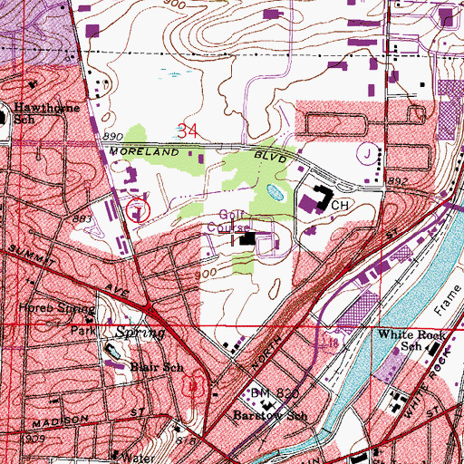 Topographic Map of Moor Downs Golf Course, WI
