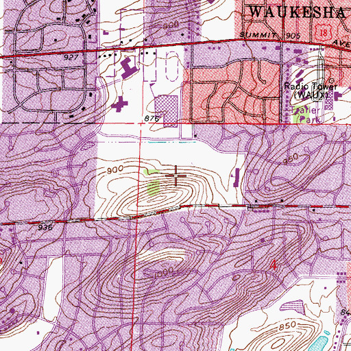 Topographic Map of Lowell Park, WI
