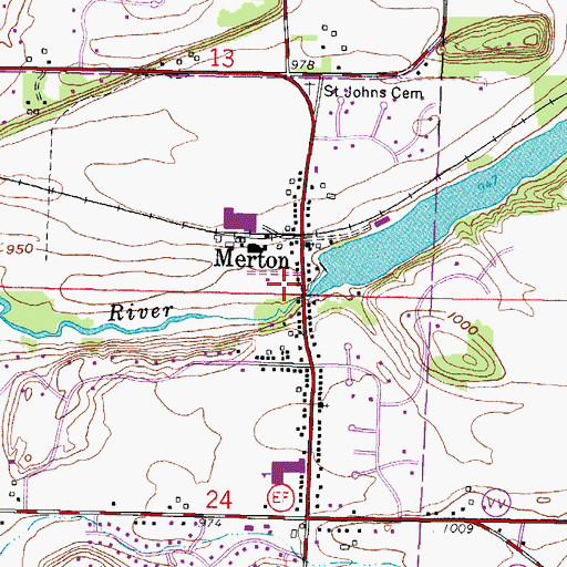 Topographic Map of Merton Fireman's Park, WI