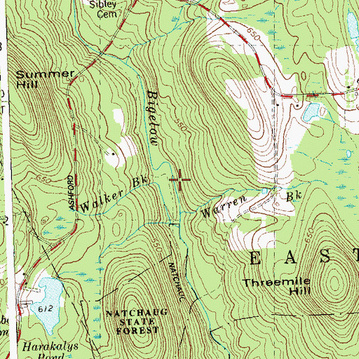 Topographic Map of Walker Brook, CT