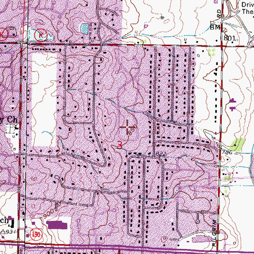 Topographic Map of Three Meadows Park, WI