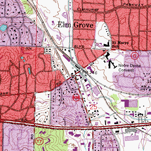 Topographic Map of Elm Grove Main Post Office, WI