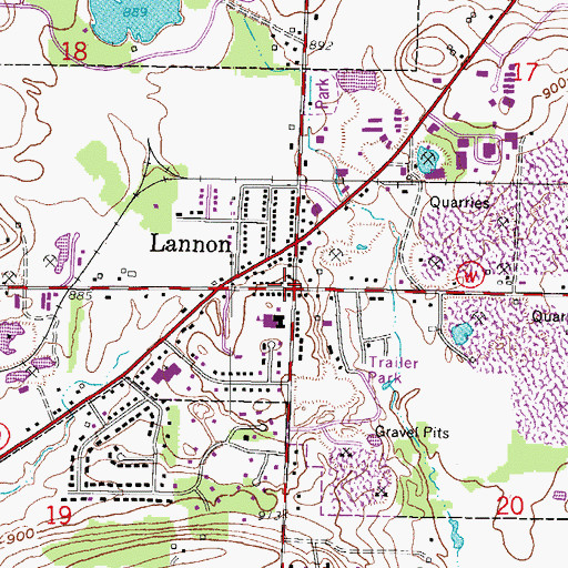 Topographic Map of Lannon Post Office, WI