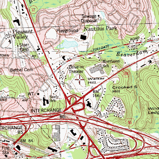 Topographic Map of Walker Hill, CT