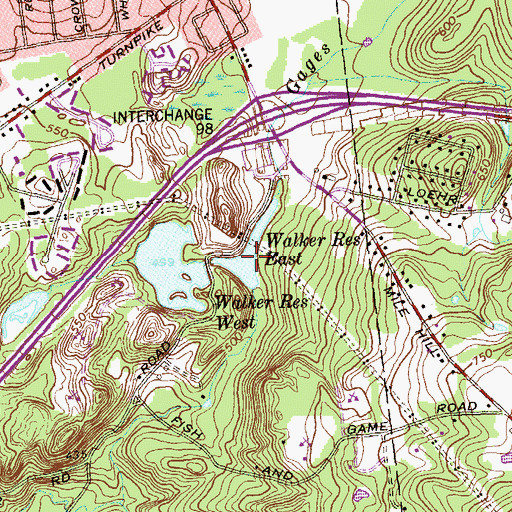 Topographic Map of Walker Reservoir East, CT