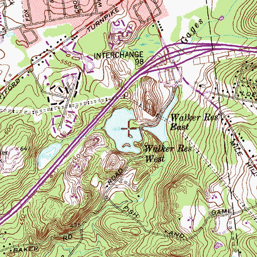 Topographic Map of Walker Reservoir West, CT