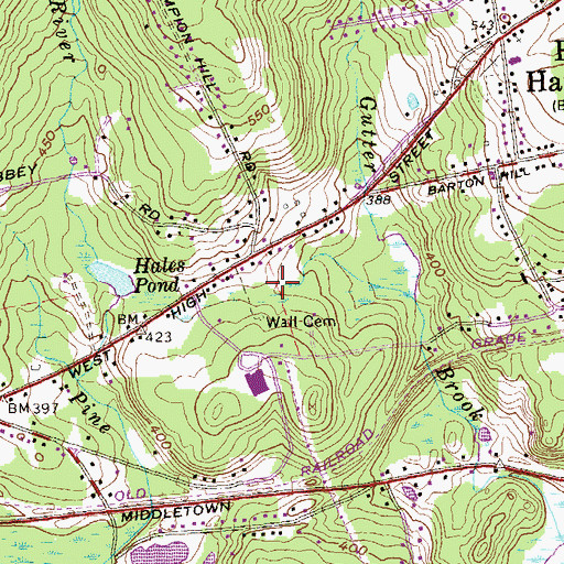 Topographic Map of Wall Cemetery, CT
