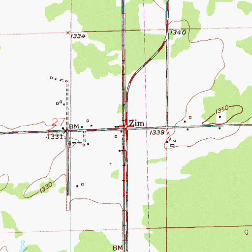 Topographic Map of Zim Station, MN