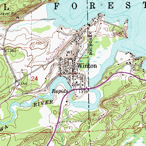 Topographic Map of Winton Post Office, MN