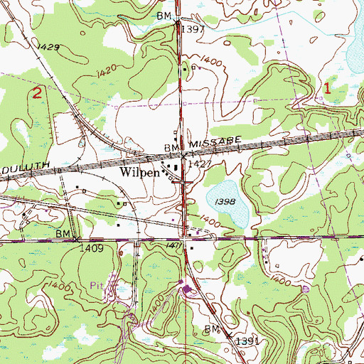 Topographic Map of Wilpen Post Office (historical), MN