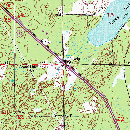 Topographic Map of Twig Post Office, MN