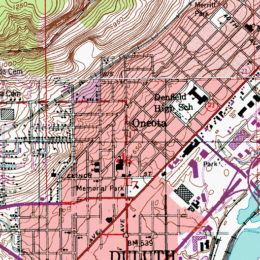 Topographic Map of Oneota Post Office (historical), MN