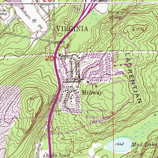 Topographic Map of Midway Post Office (historical), MN