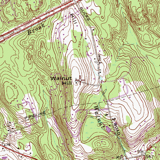 Topographic Map of Walnut Hill, CT