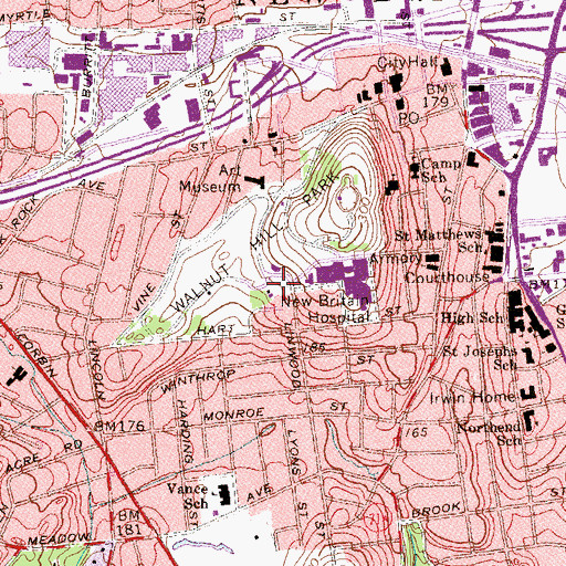 Topographic Map of Walnut Hill Park, CT