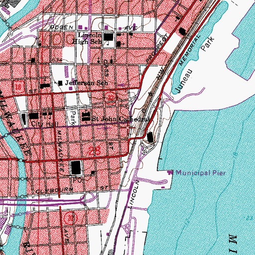 Topographic Map of Cudahy Tower, WI