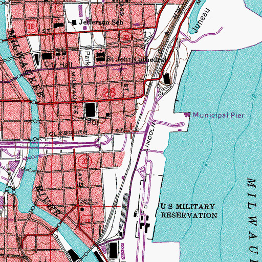 Topographic Map of Downtown Transit Center, WI