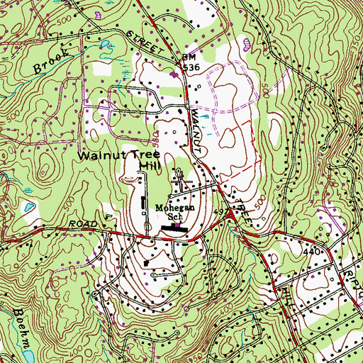 Topographic Map of Walnut Tree Hill, CT