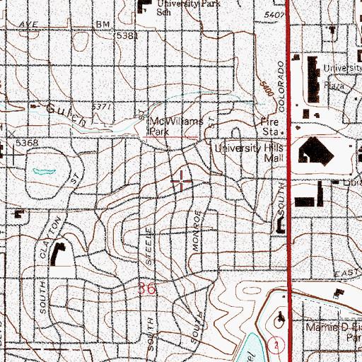 Topographic Map of University Hills, CO