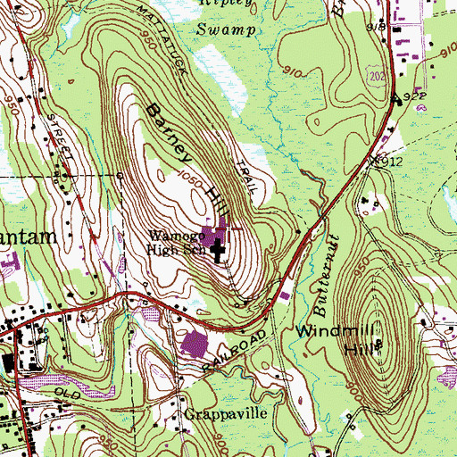 Topographic Map of Wamogo High School, CT