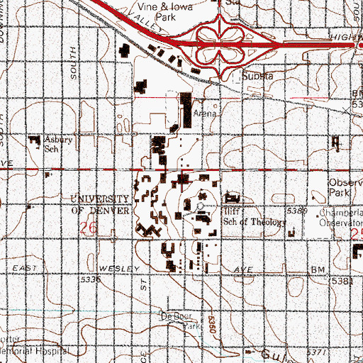 Topographic Map of Buchtel Memorial Tower, CO