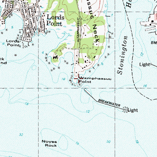 Topographic Map of Wamphassuc Point, CT