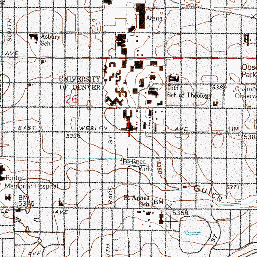 Topographic Map of Wesley Hall, CO