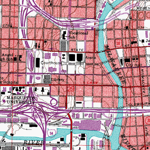 Topographic Map of Midwest Express Center, WI