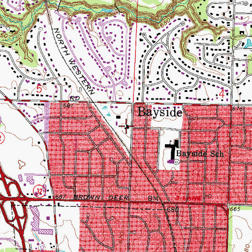 Topographic Map of Bayside City Hall, WI