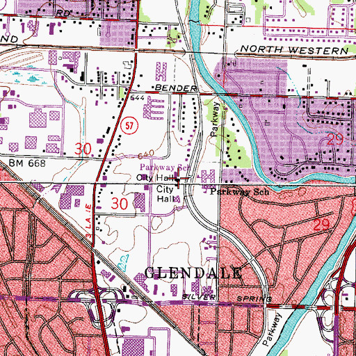 Topographic Map of Glendale City Hall, WI