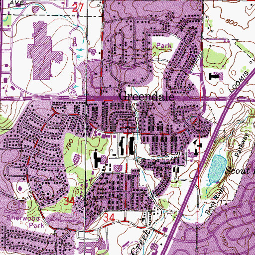Topographic Map of Greendale Village Hall, WI