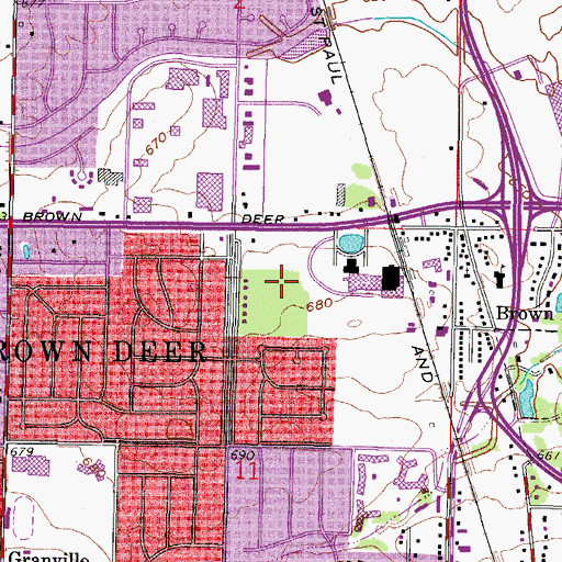 Topographic Map of Brown Deer Corporation Park, WI