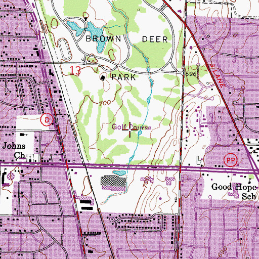 Topographic Map of Brown Deer Golf Course, WI