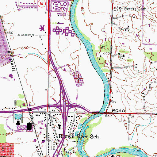 Topographic Map of Brown Deer Market Place Shopping Center, WI