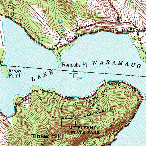 Topographic Map of Lake Waramaug, CT