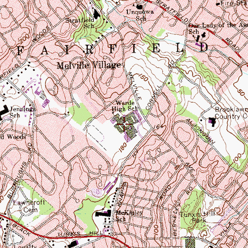 Topographic Map of Warde High School, CT